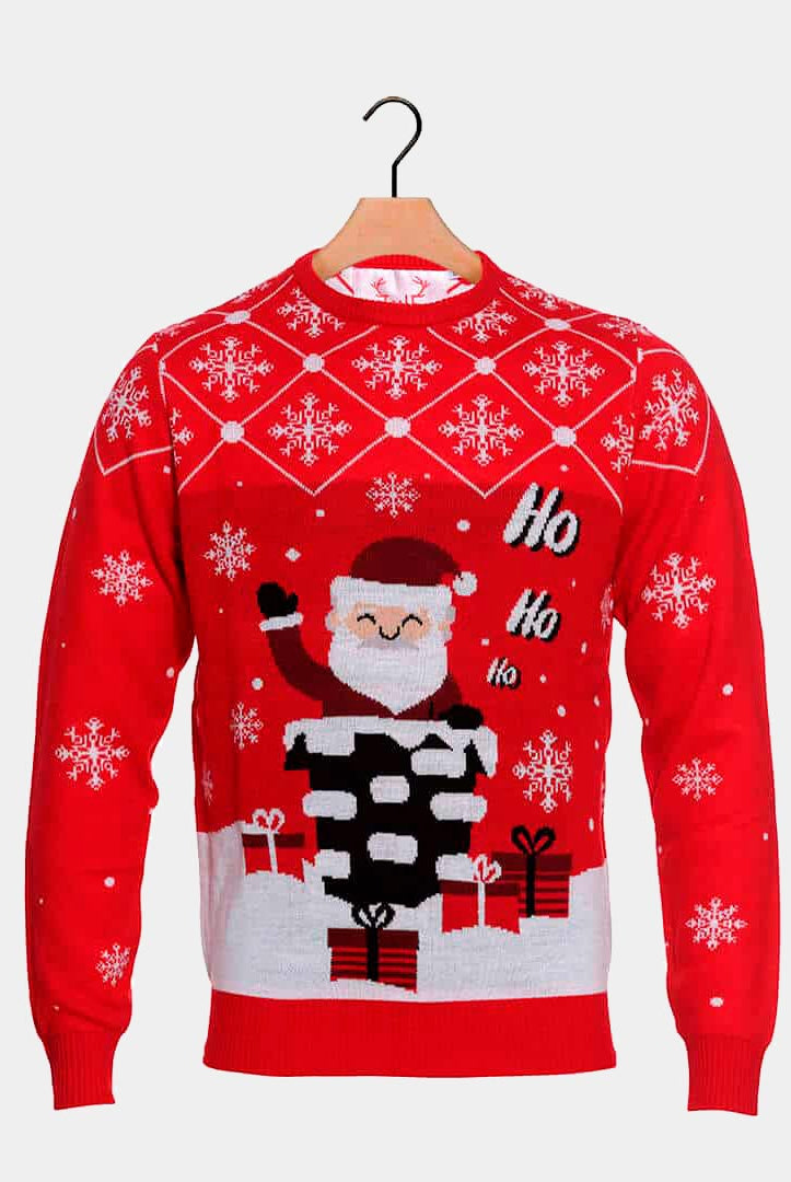 Couple's Christmas Jumper with Santa Coming through the Chimney