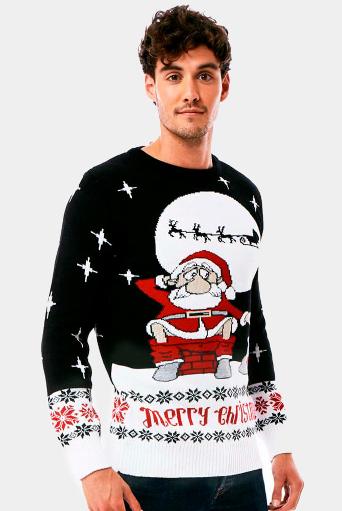 mens Couple's Christmas Jumper with Santa Downloading