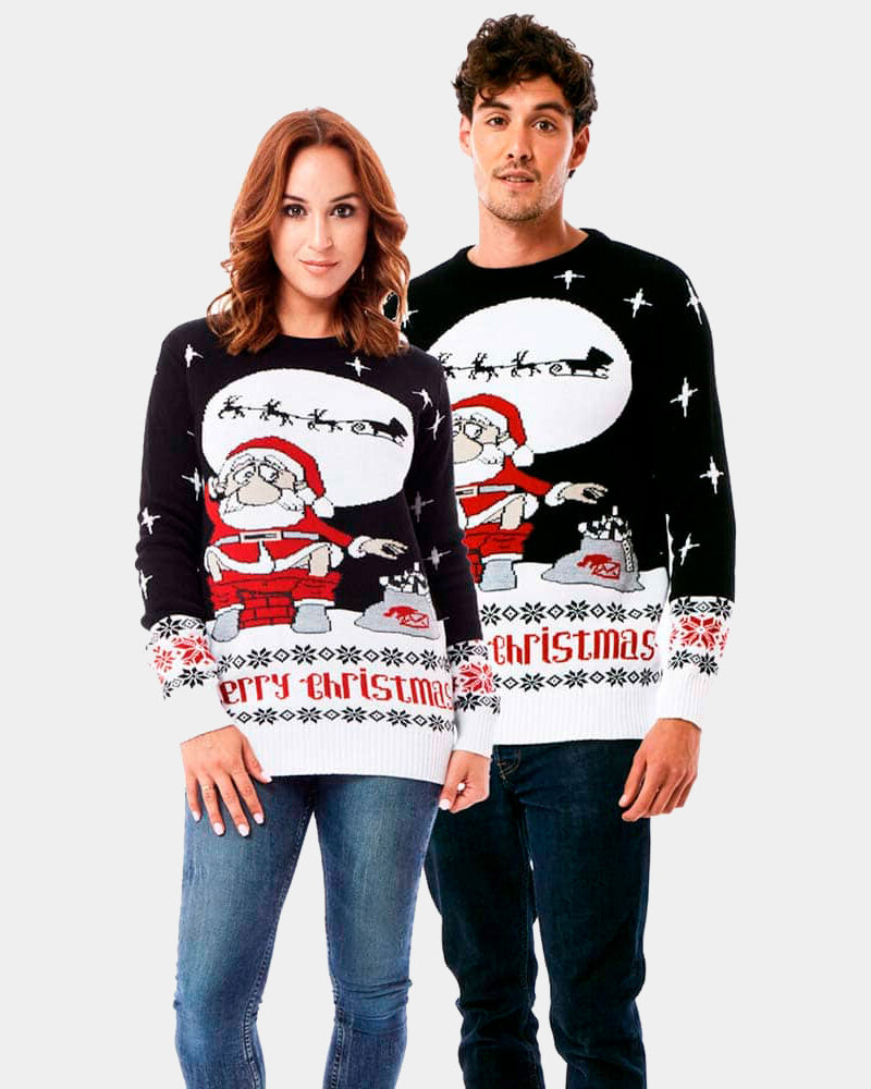 Couple's Christmas Jumper with Santa Downloading