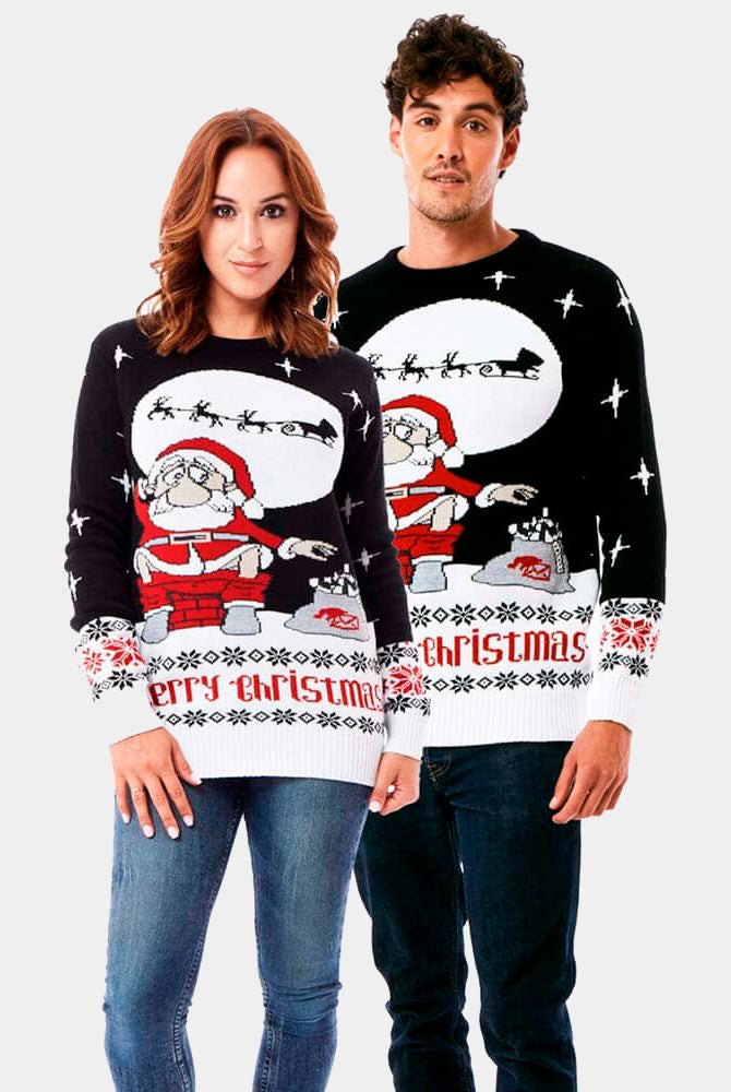 Couple's Christmas Jumper with Santa Downloading