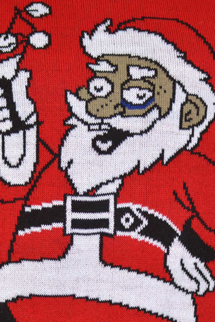 Couple's Christmas Jumper with Santa drinking a Martini detail