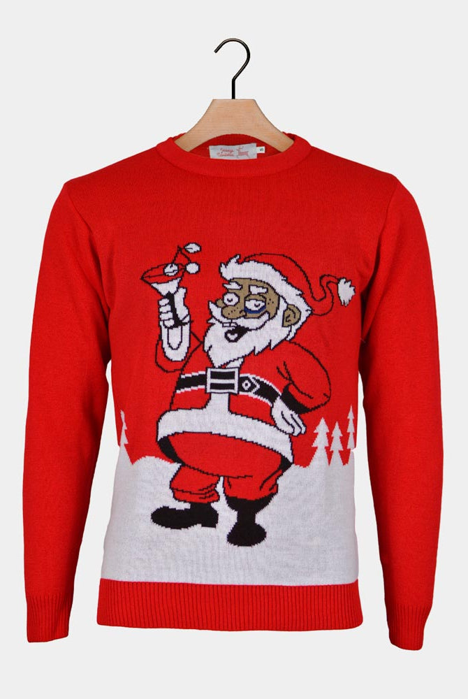 Couple's Christmas Jumper with Santa drinking a Martini