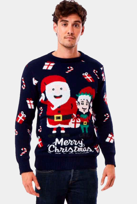 Couple's Christmas Jumper with Santa and Elf mens