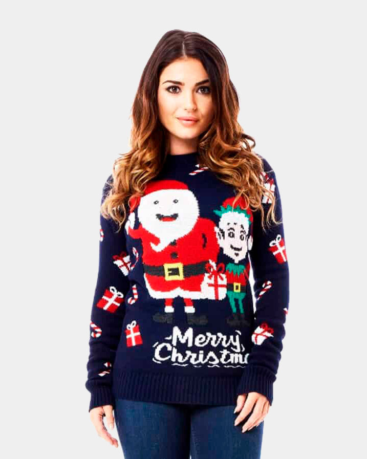 womens Couple's Christmas Jumper with Santa and Elf