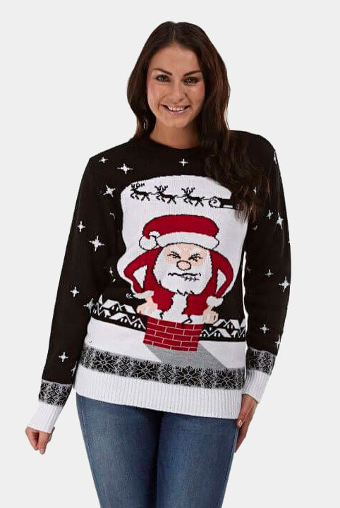Couple's Christmas Jumper with Santa stuck in the Chimney womens