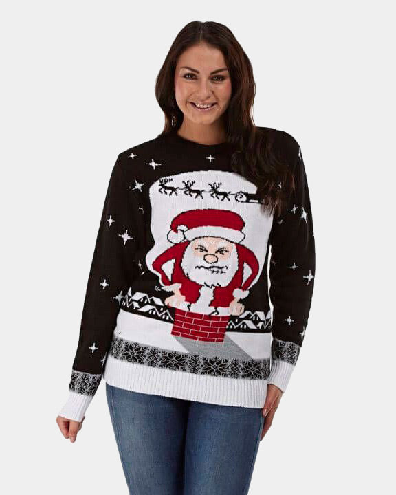 Couple's Christmas Jumper with Santa stuck in the Chimney womens