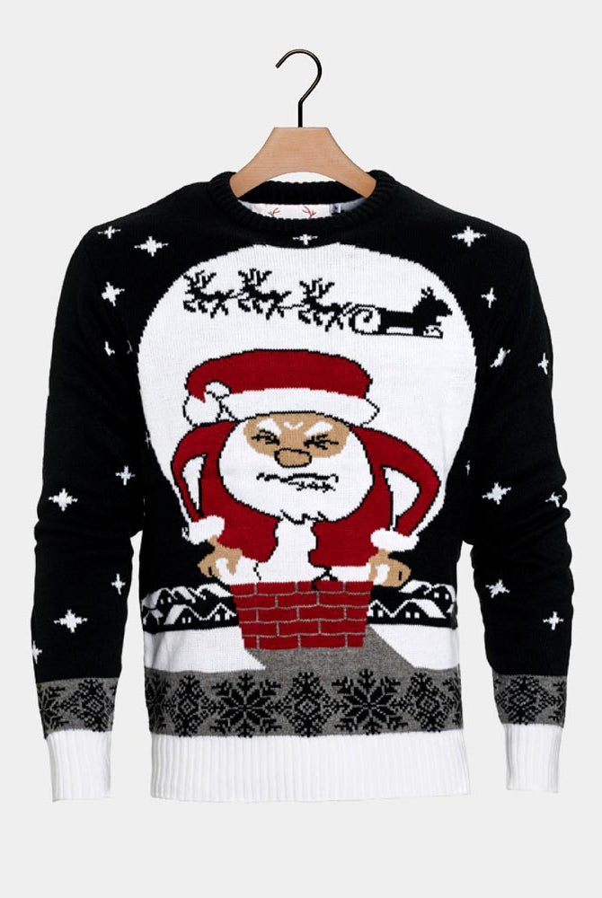 Couple's Christmas Jumper with Santa stuck in the Chimney