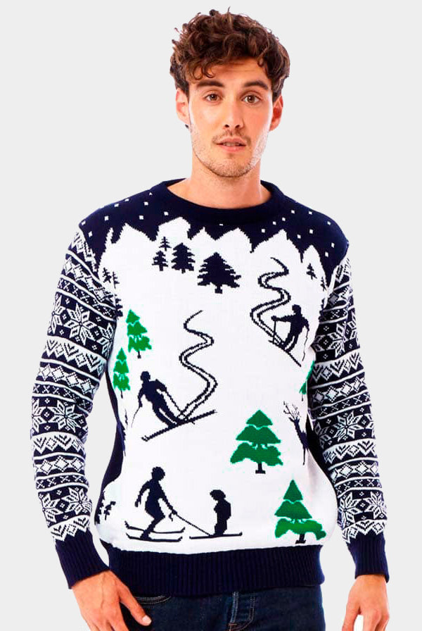 Couple's Christmas Jumper with Skiers mens