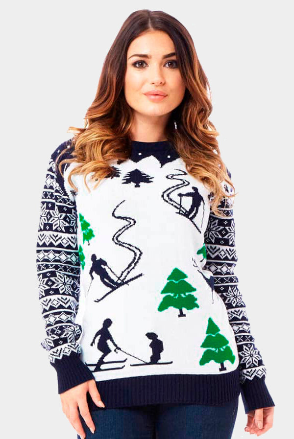 Couple's Christmas Jumper with Skiers Womens