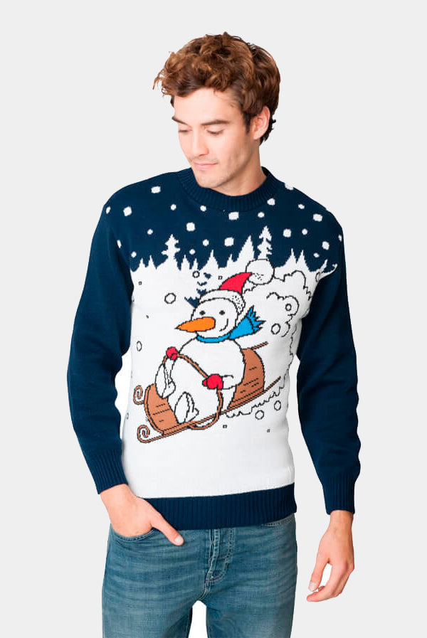 Couple's Christmas Jumper with Snowman on Sledge mens