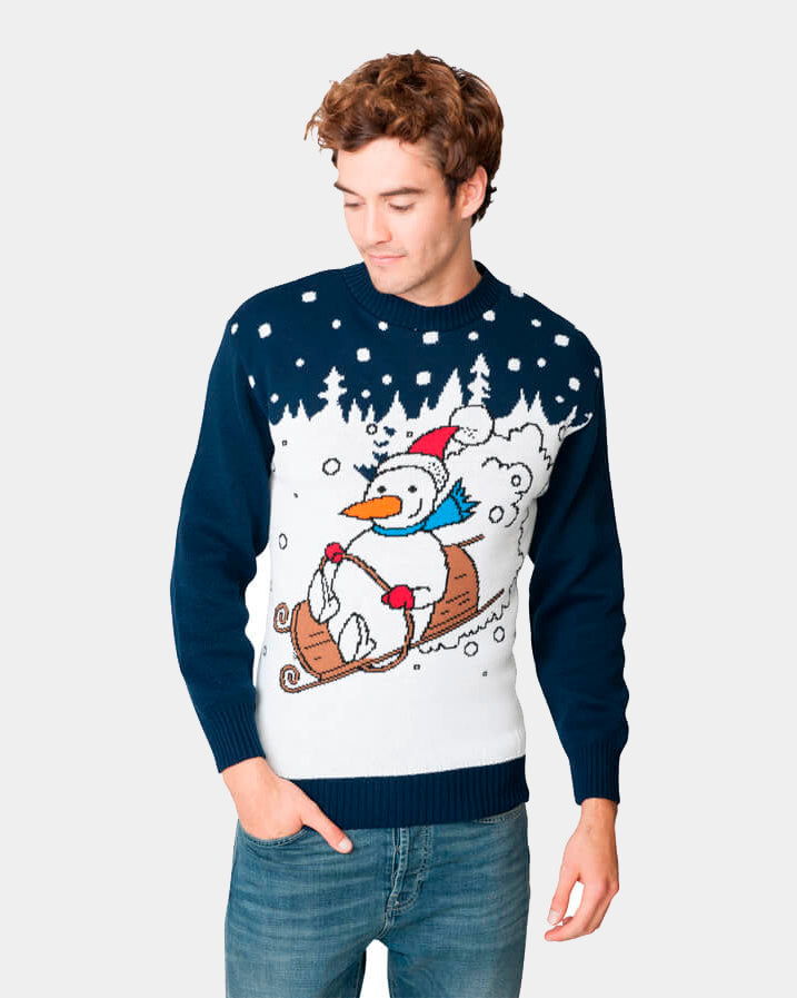 Couple's Christmas Jumper with Snowman on Sledge mens