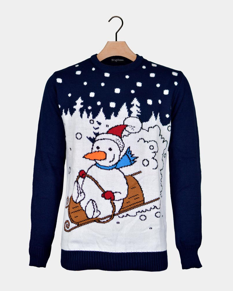 Couple's Christmas Jumper with Snowman on Sledge