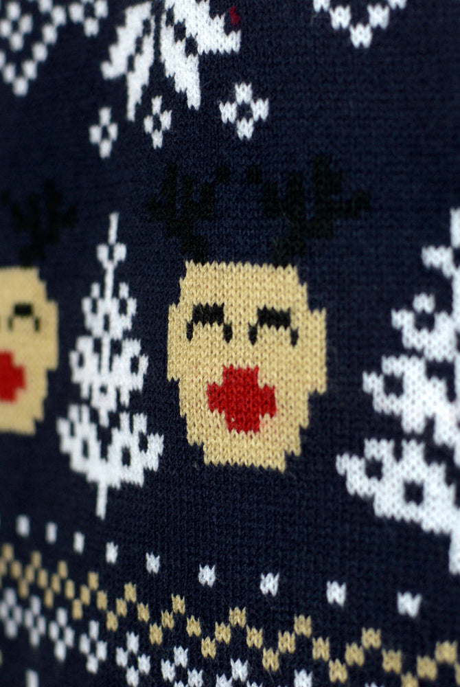 Couples Christmas Jumper with Snowmen and Trees Blue