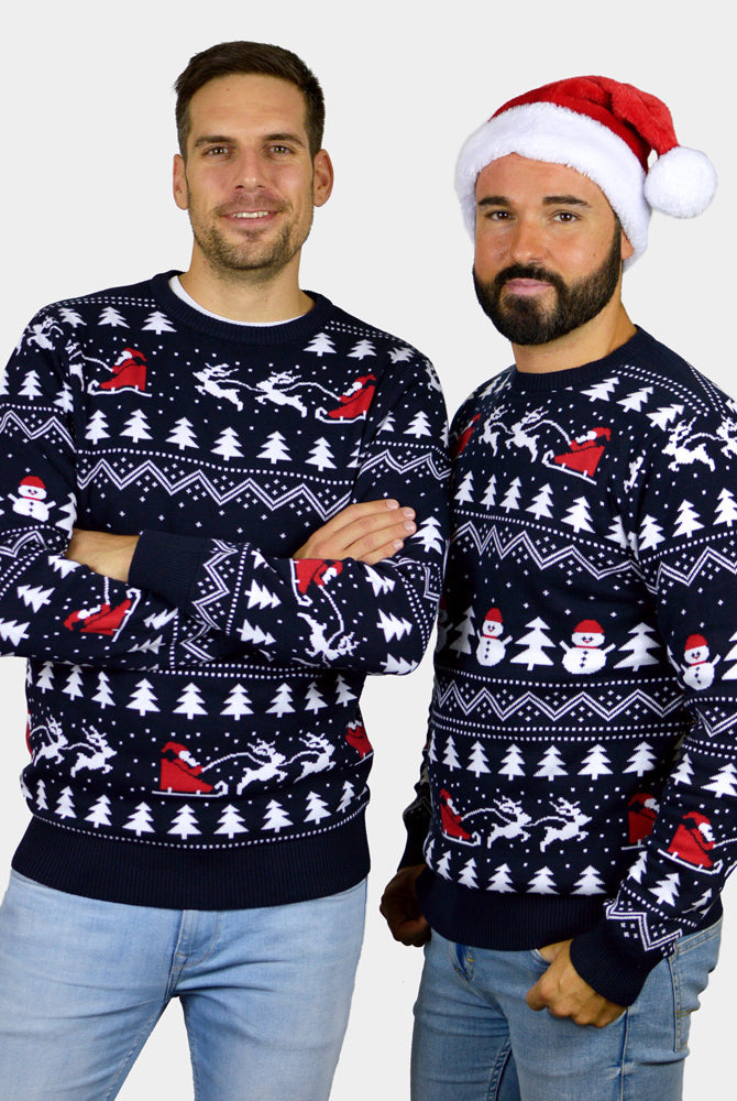 Couple's Christmas Jumper Men's with Trees, Snowmen and Santa