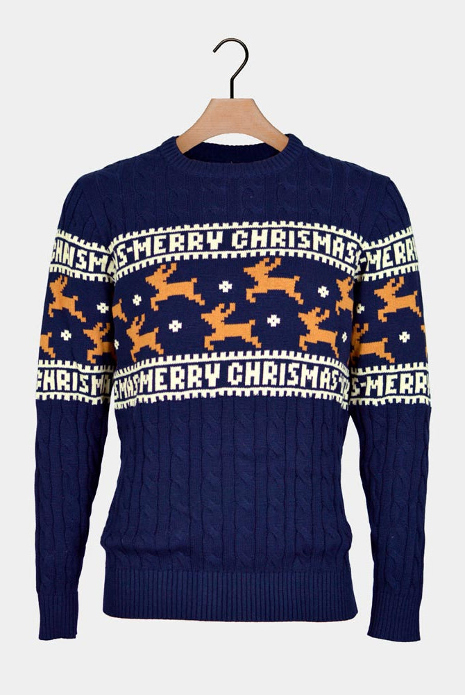 Blue Organic Cotton Couple's Christmas Jumper Reindeers Classy