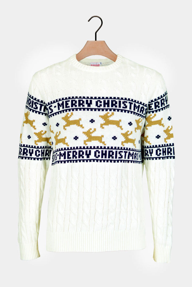 Classy White Organic Cotton Couple's Christmas Jumper Reindeers