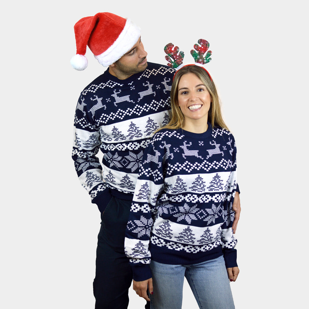 North Pole Blue Mens Christmas Jumper Couples