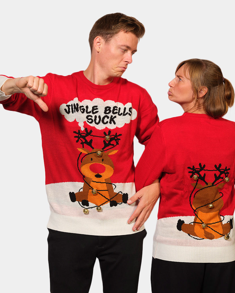 Red 3D Couple's Jingle Bells Suck Christmas Jumper