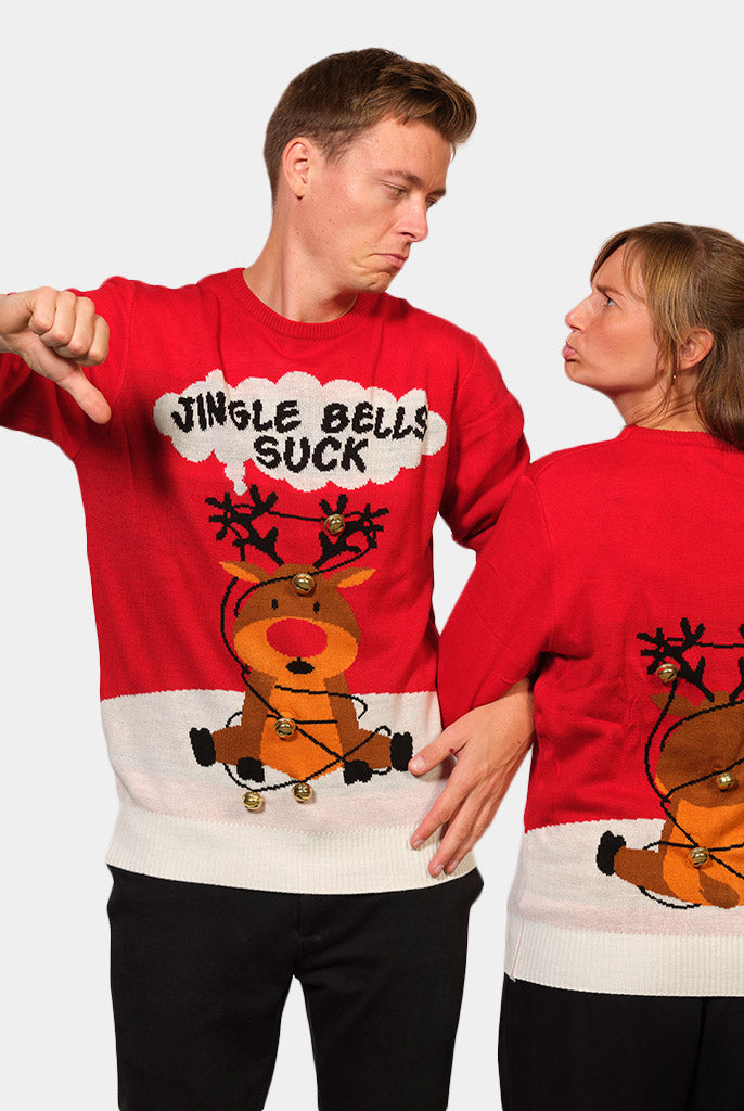 Red 3D Couple's Jingle Bells Suck Christmas Jumper