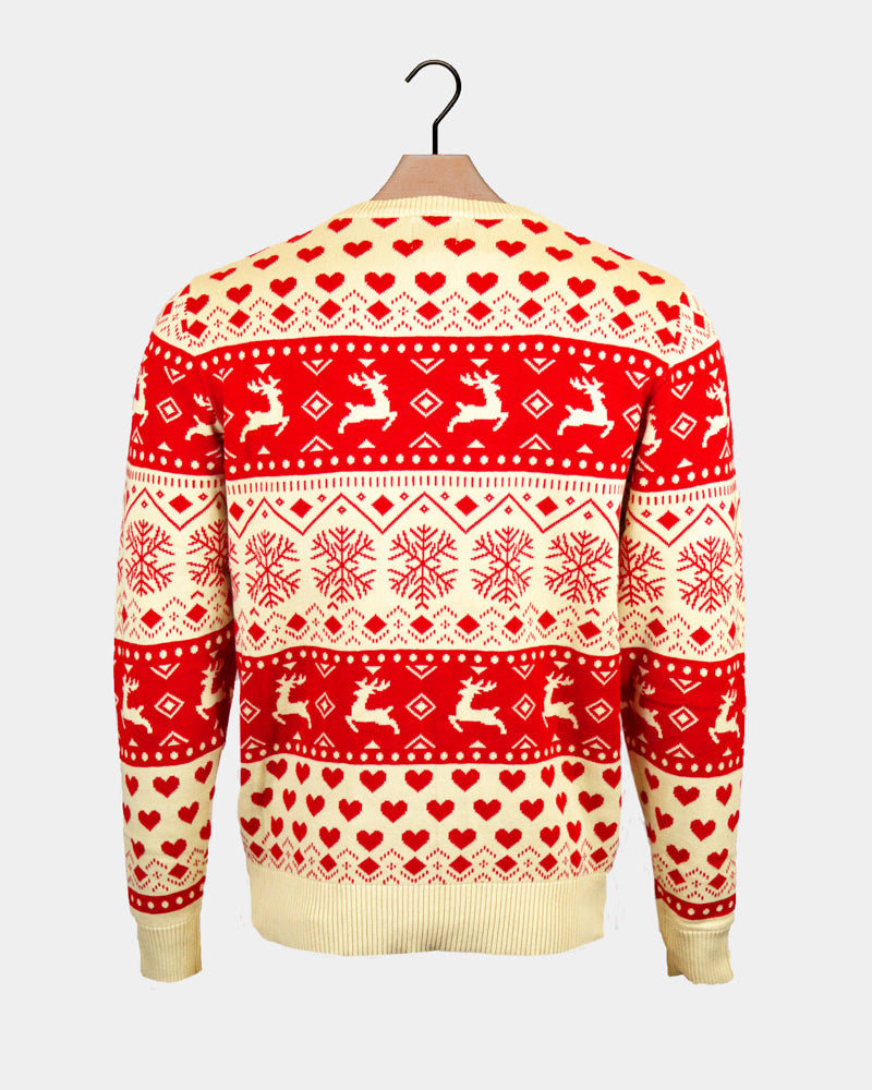 Couples Red & Beige Organic Cotton Christmas Jumper with Hearts