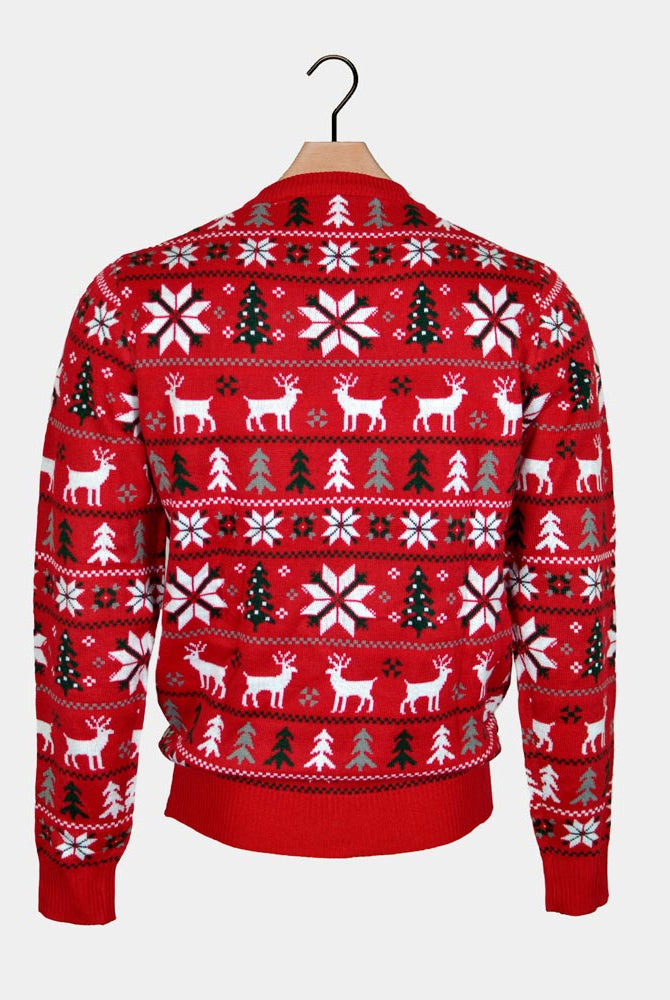 Reindeers, Trees and Polar Star Red Couple's Christmas Jumper