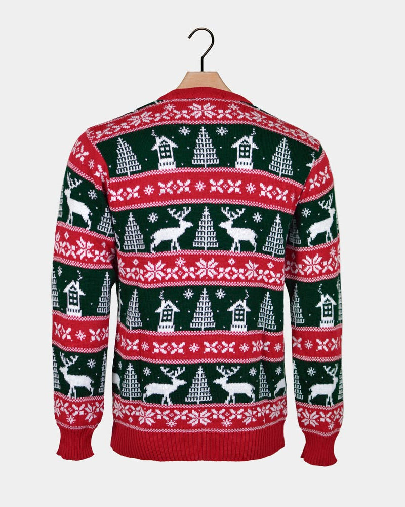 Couples Red and Green Strips Christmas Jumper