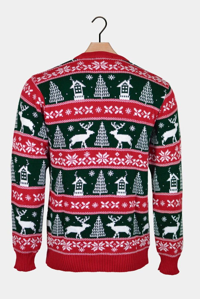 Couples Red and Green Strips Christmas Jumper