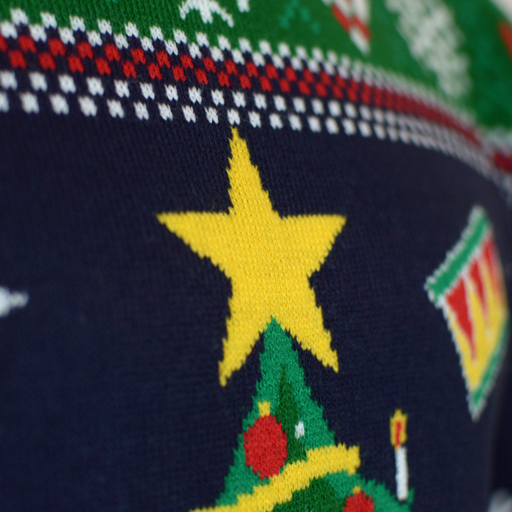 Blue LED light-up Couple's Christmas Jumper with Christmas Tree detail