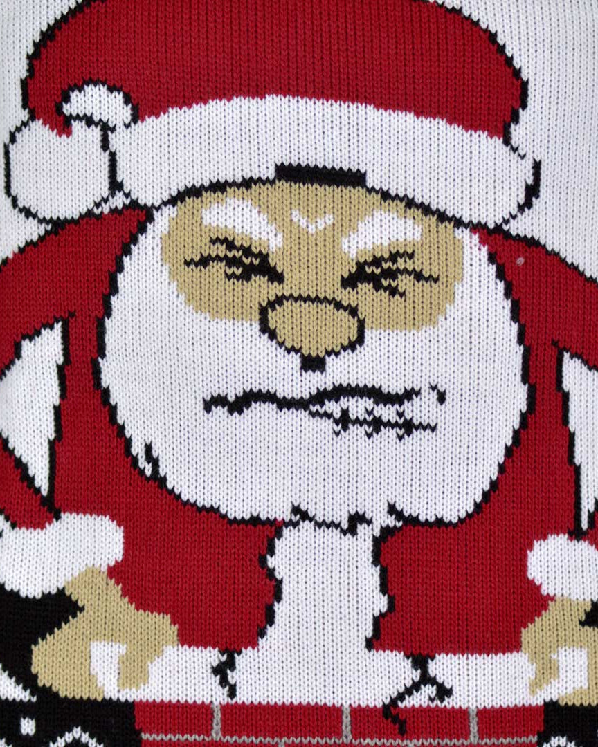 Couple's Christmas Jumper with Santa stuck in the Chimney detail