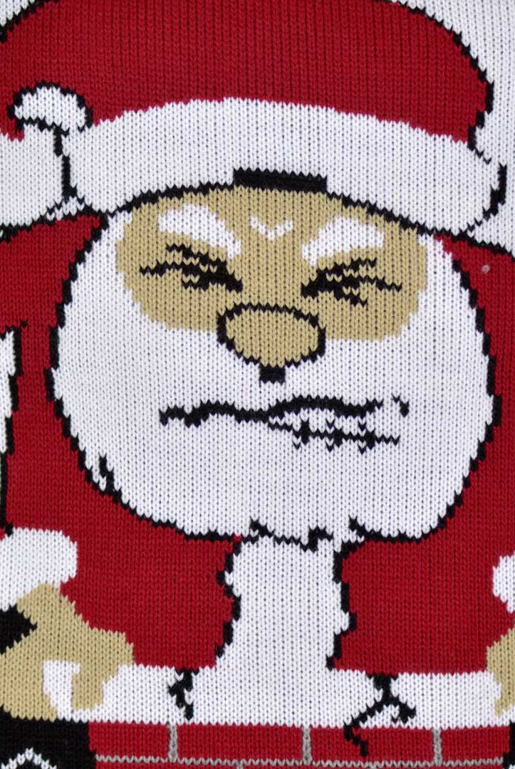 Couple's Christmas Jumper with Santa stuck in the Chimney detail