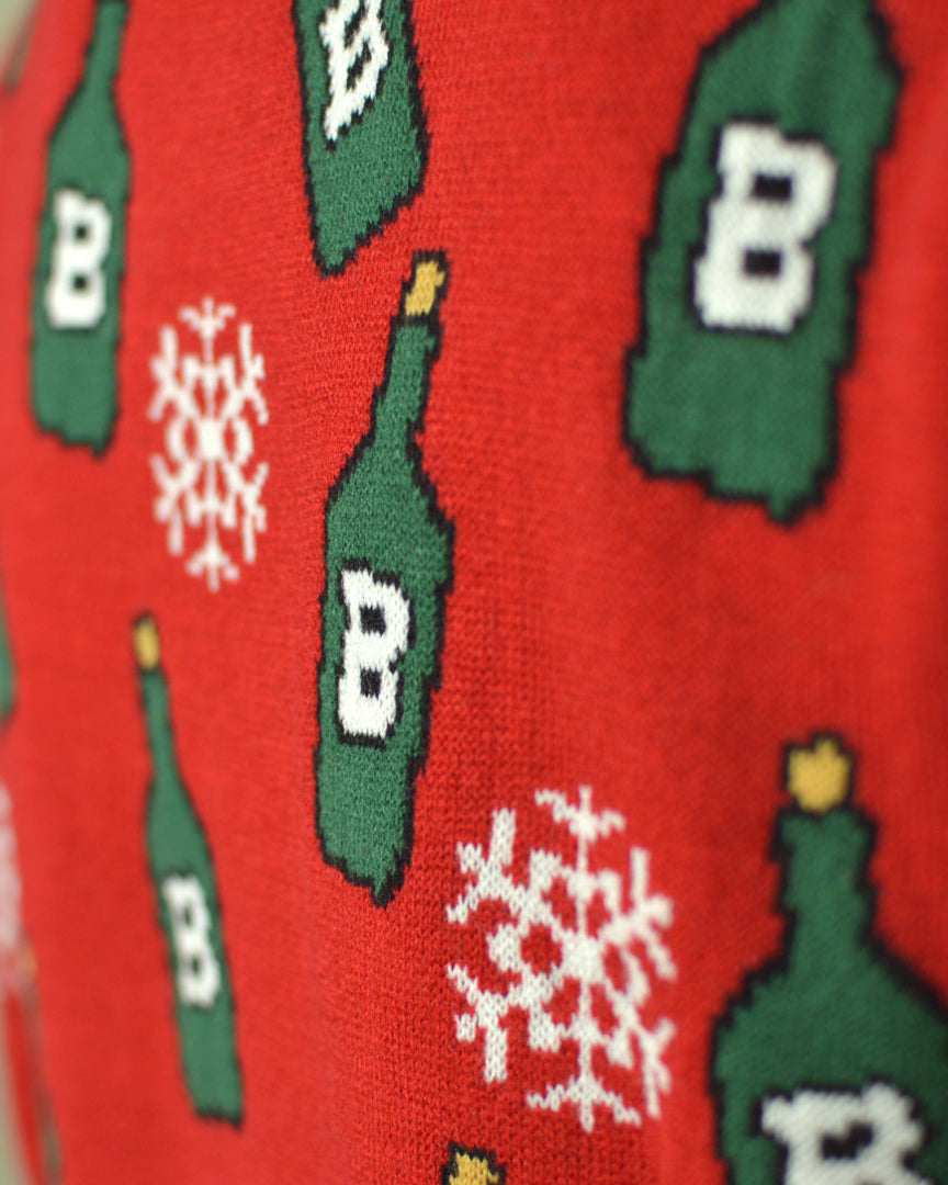Men's Christmas Jumper with Reindeer + Beer Opener detail