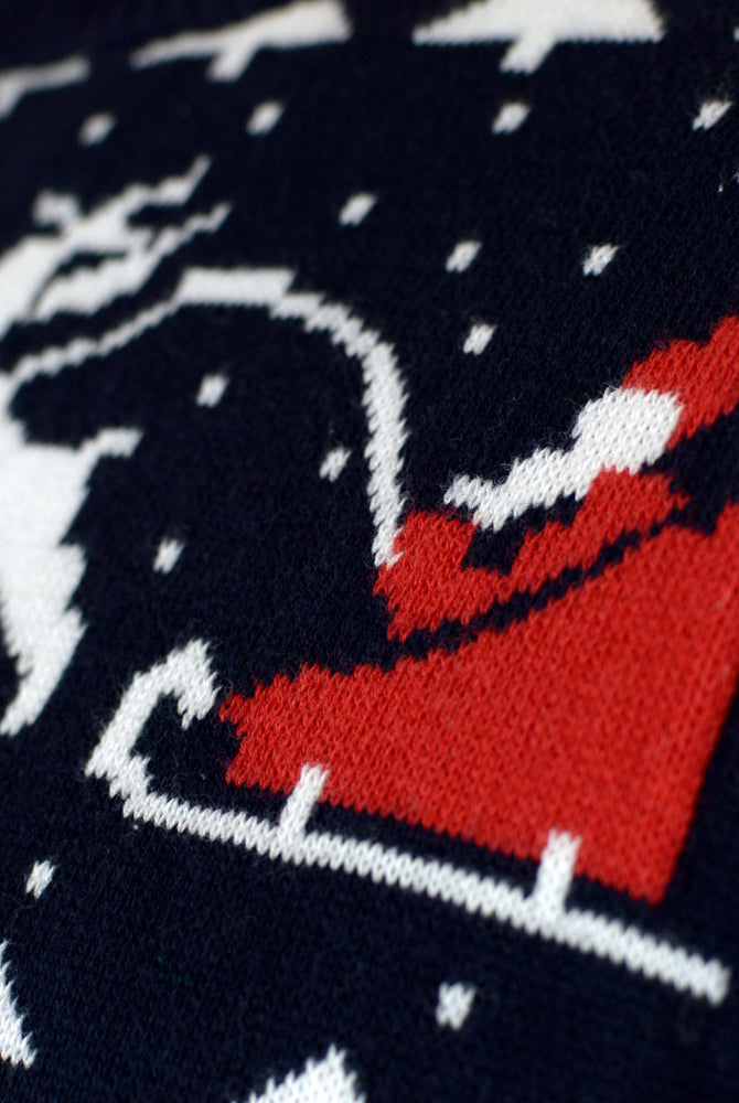Organic Cotton Couple's Christmas Jumper with Trees, Snowmen and Santa detail