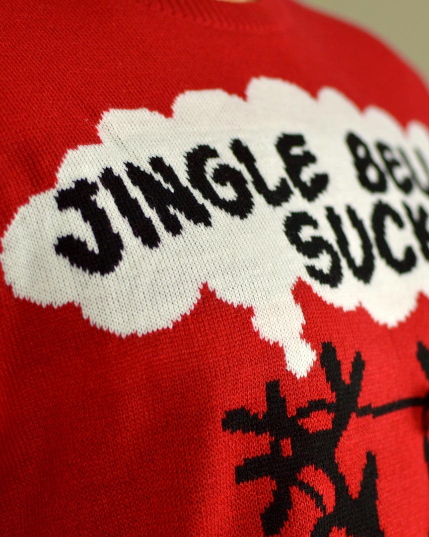 detail Red 3D Couple's Jingle Bells Suck Christmas Jumper