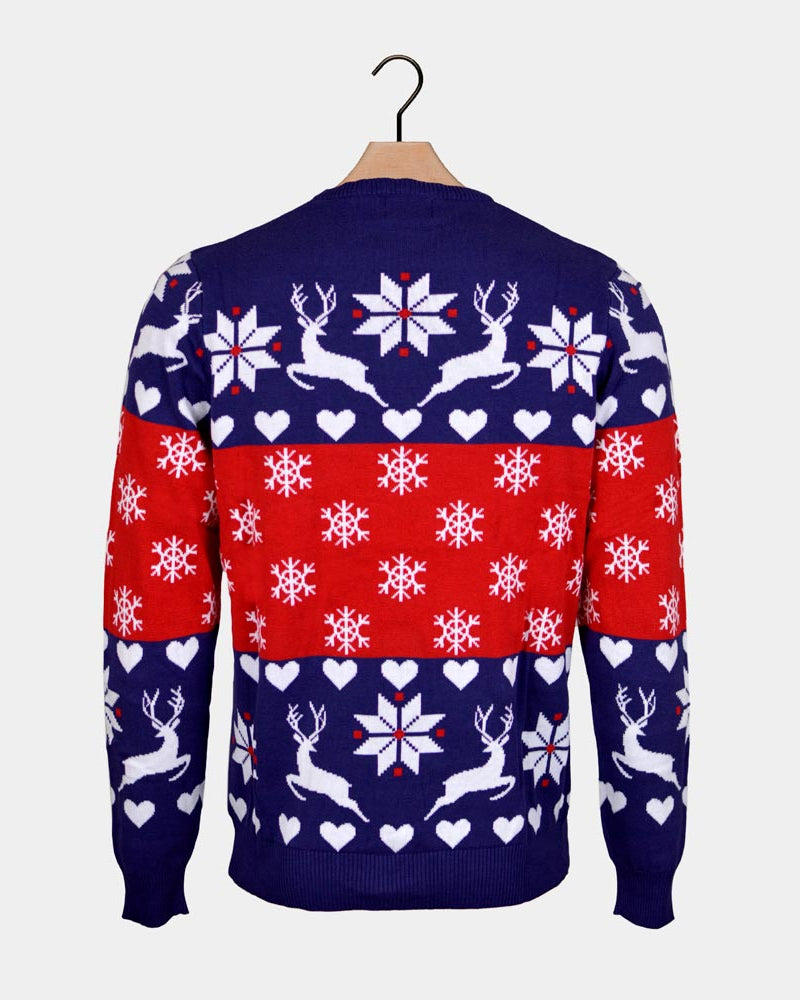 Reindeers and Hearts Red and Blue Couple's Christmas Jumper