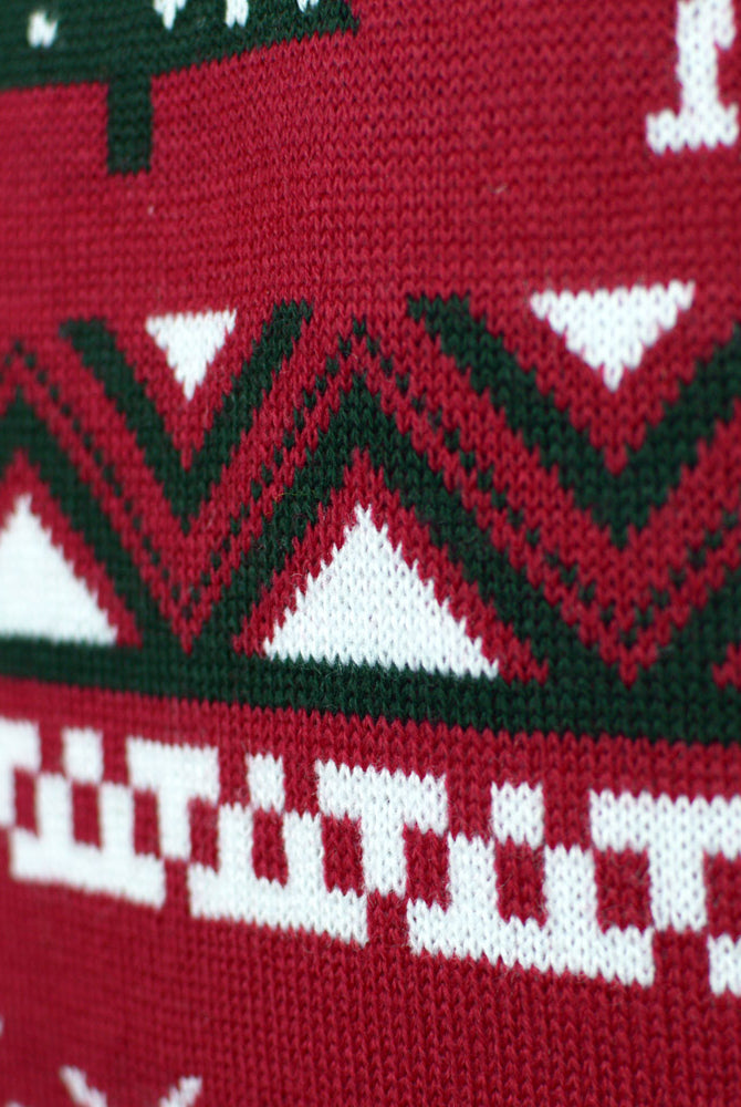detail Red Couple's Christmas Jumper with Reindeers and Christmas Trees