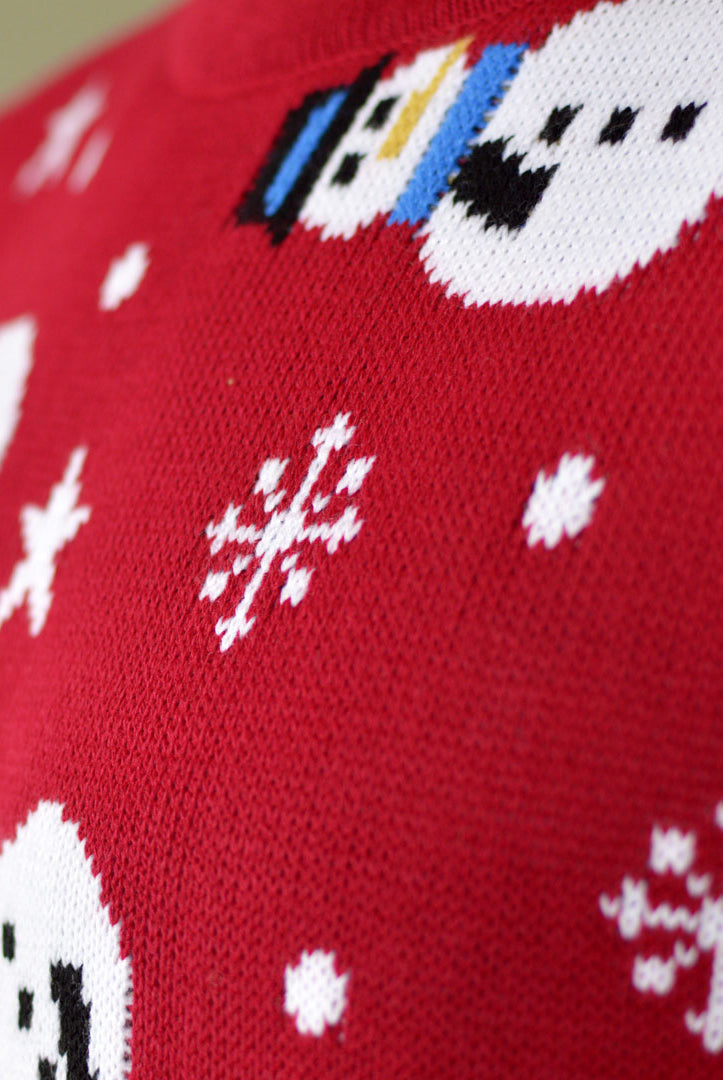 Red Couple's Christmas Jumper with Santa, Trees and Snowmens detail