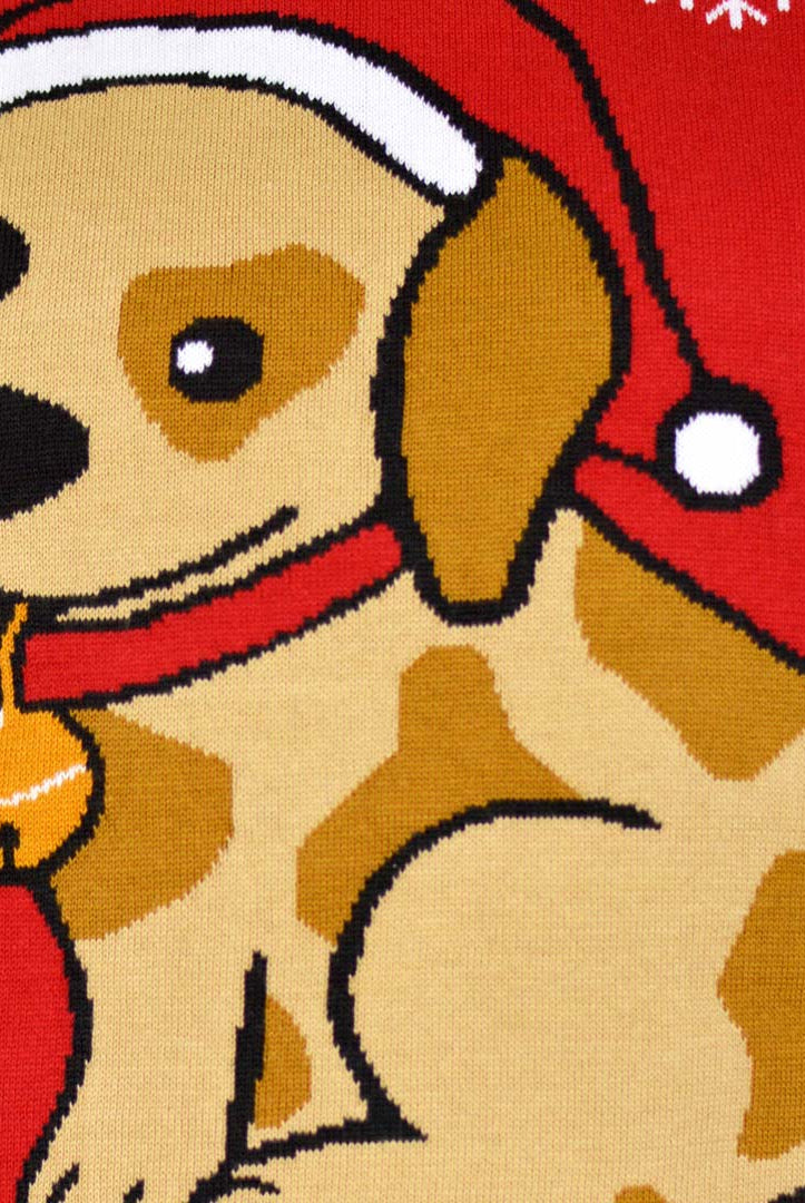 Detail Red Family Christmas Jumper with Puppy