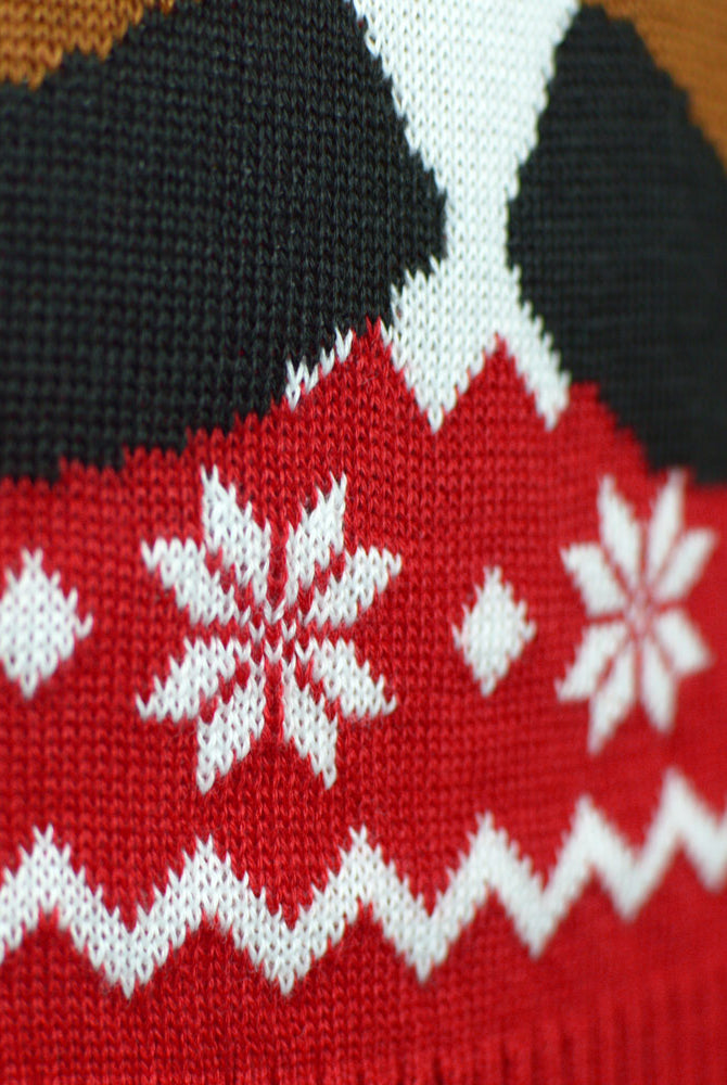 Red Men's Christmas Jumper with Rudolph the Happy Reindeer detail
