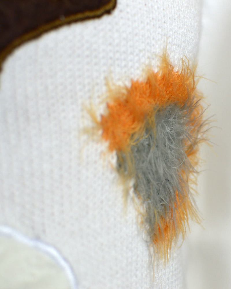 detail White 3D Men's Christmas Jumper with Hairy Reindeer