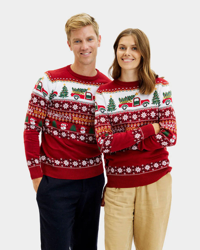 Family Christmas Jumper Driving Home Couple