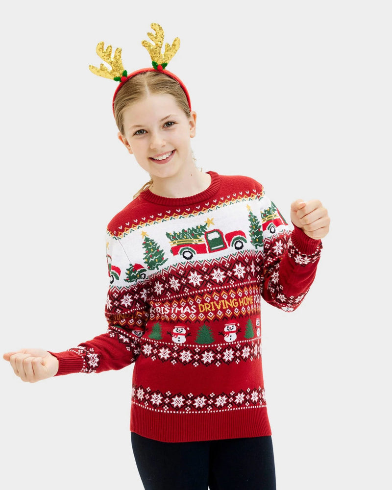 Family Christmas Jumper Driving Home Girl