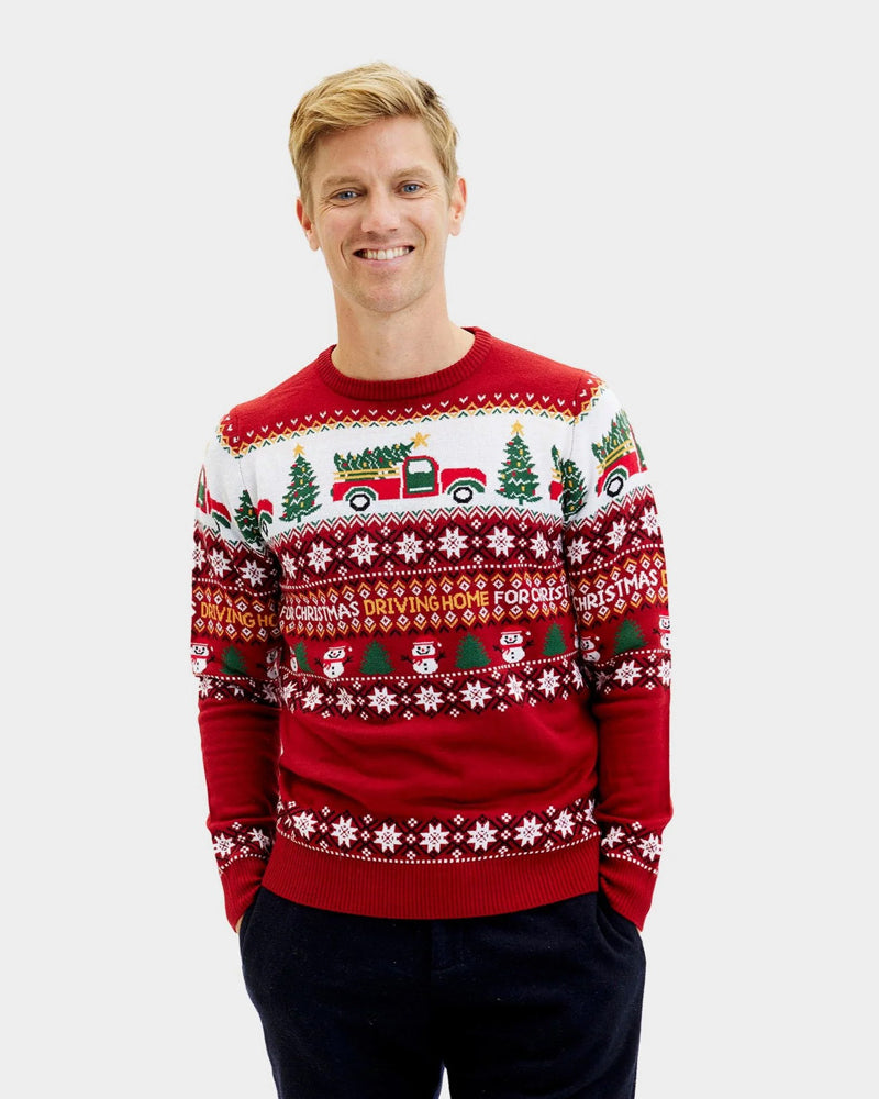 Family Christmas Jumper Driving Home Men