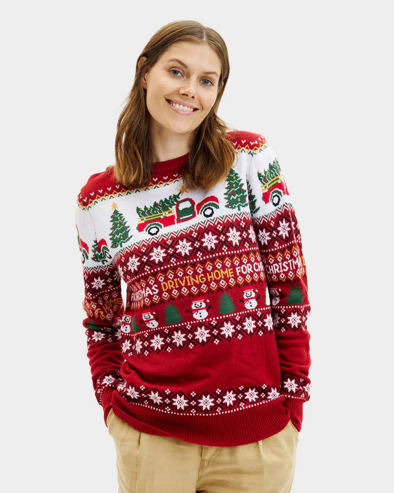 Family Christmas Jumper Driving Home Women