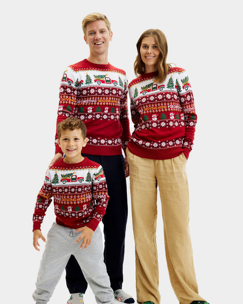 Family Christmas Jumper Driving Home