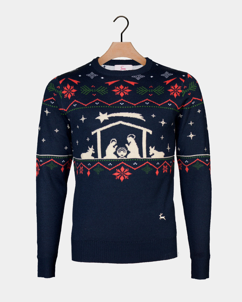 Family Christmas Jumper Nativity Blue