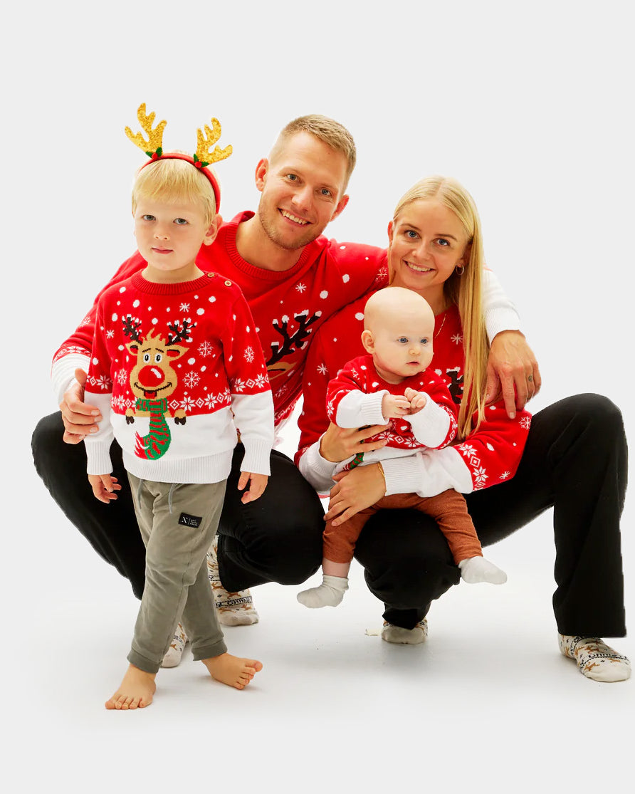 Family Christmas Jumper with Reindeer with Scarf