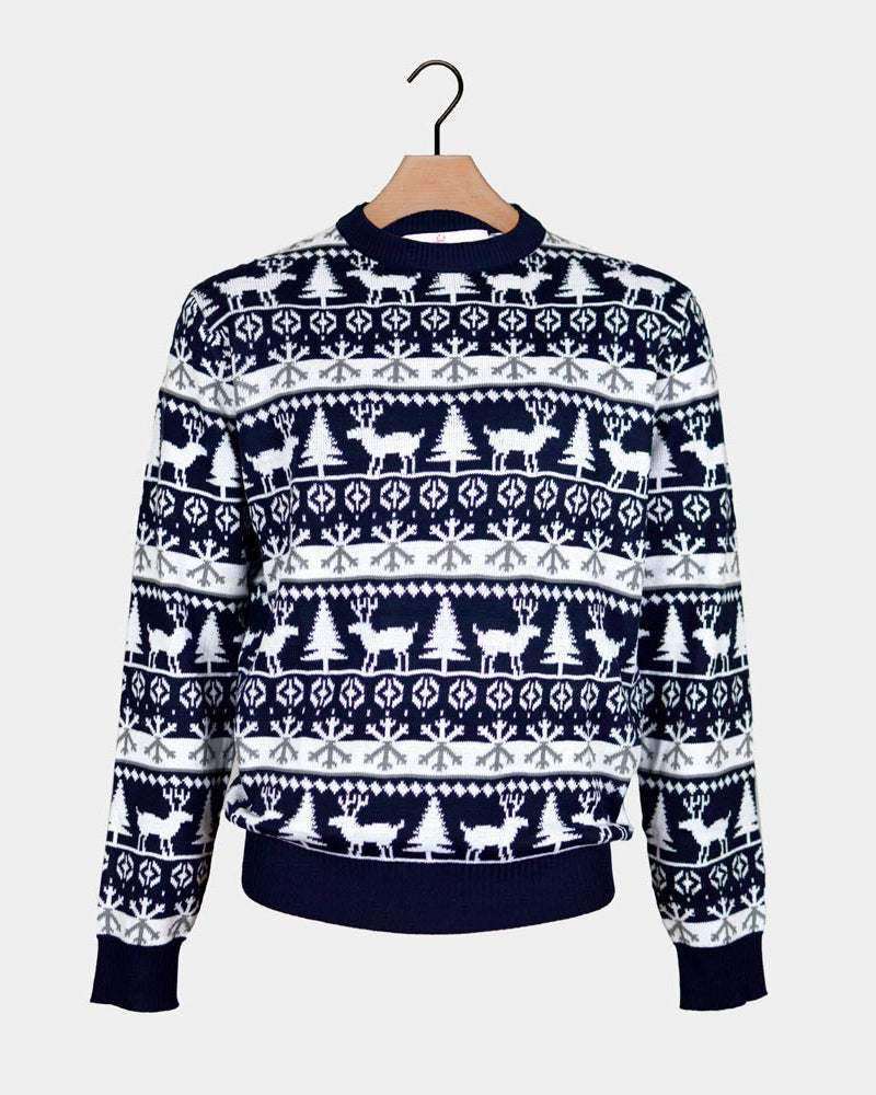 Family Christmas Jumper with Reindeers and Trees Strips