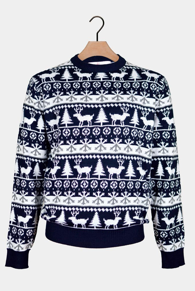 Family Christmas Jumper with Reindeers and Trees Strips