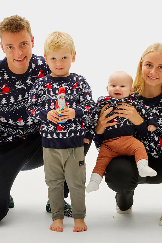 Family Christmas Jumper with Trees, Snowmen and Santa