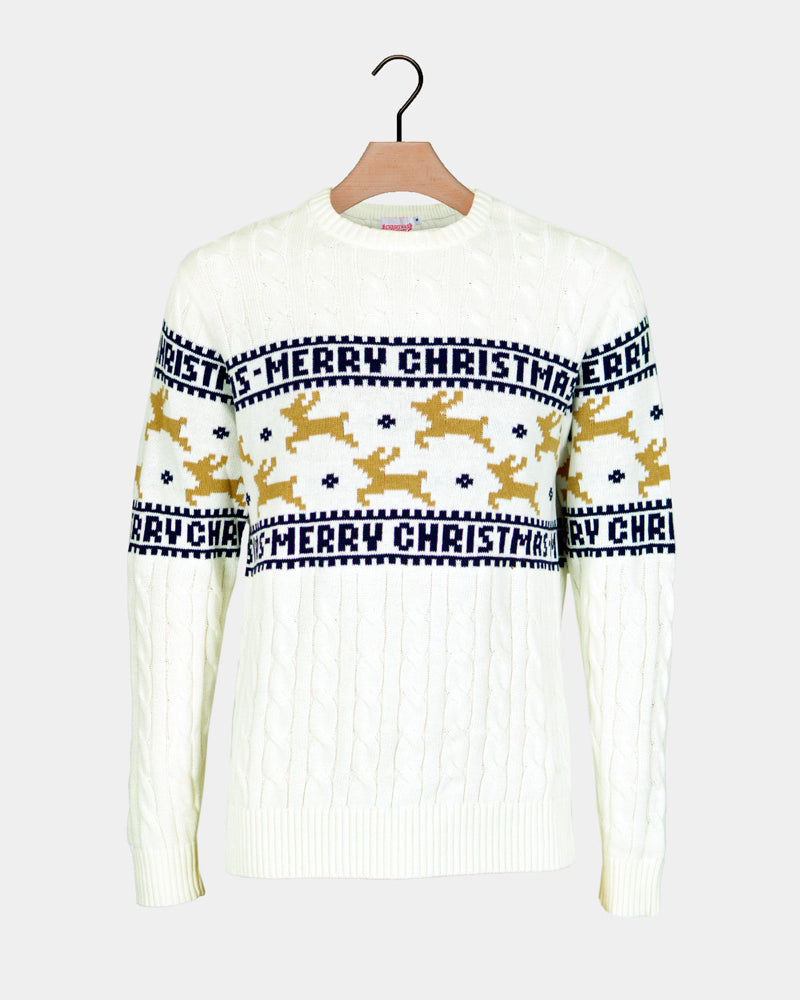 Classy Family White Organic Cotton Christmas Jumper Reindeers
